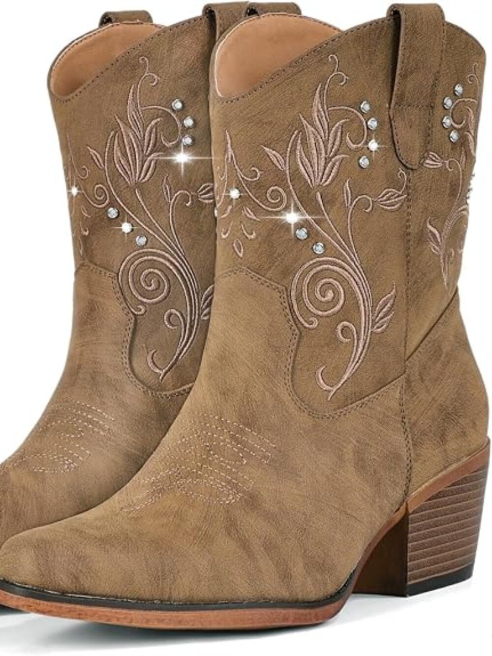 Cowboy Boots for Women Ankle Cowgirl Boots with Rhinestone Decor